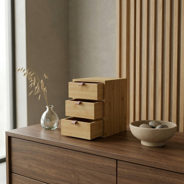 Organizer bambusowy z 3 szufladkami NILA, 21 cm
