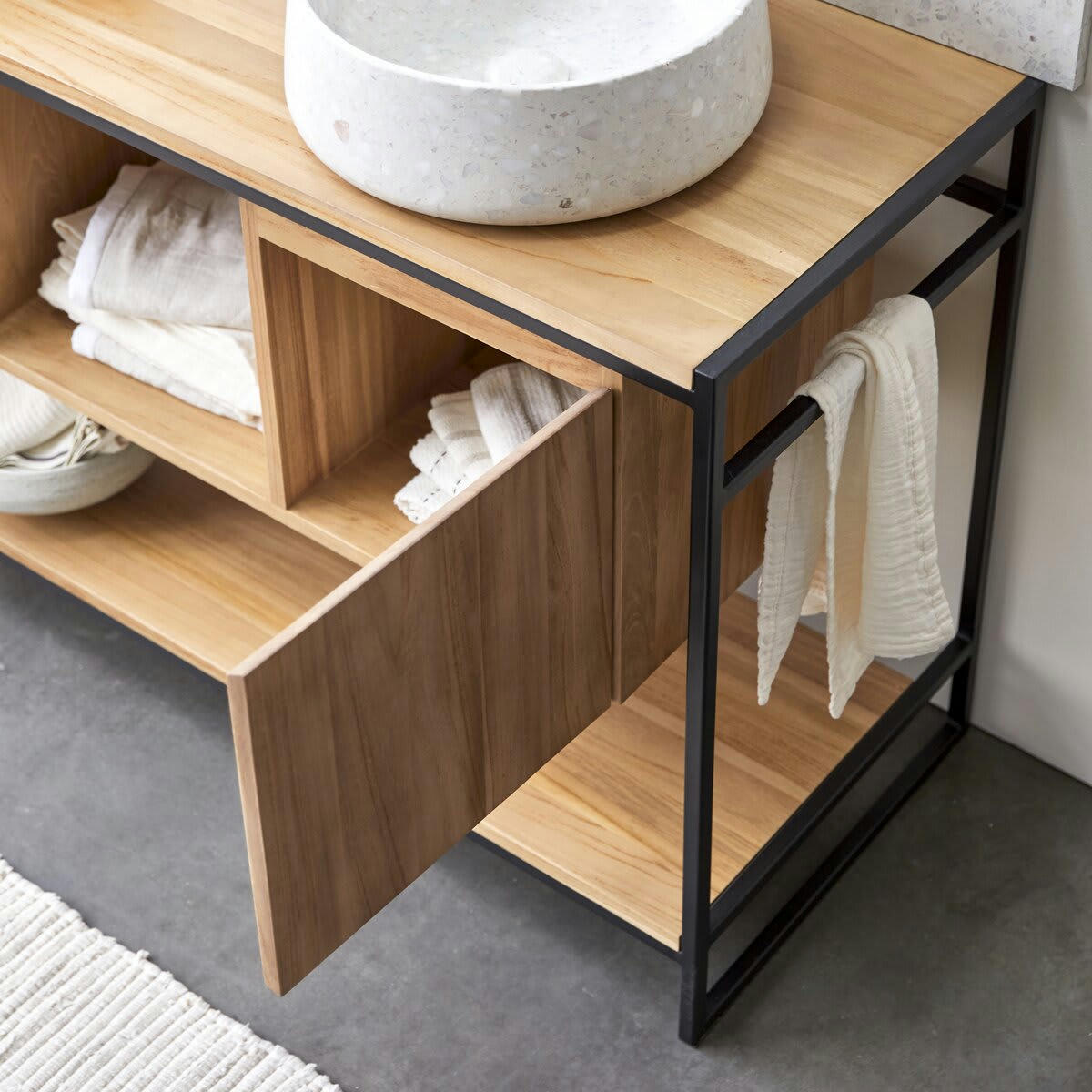 MICHAL - Meuble sous vasque en teck massif et métal 140 cm