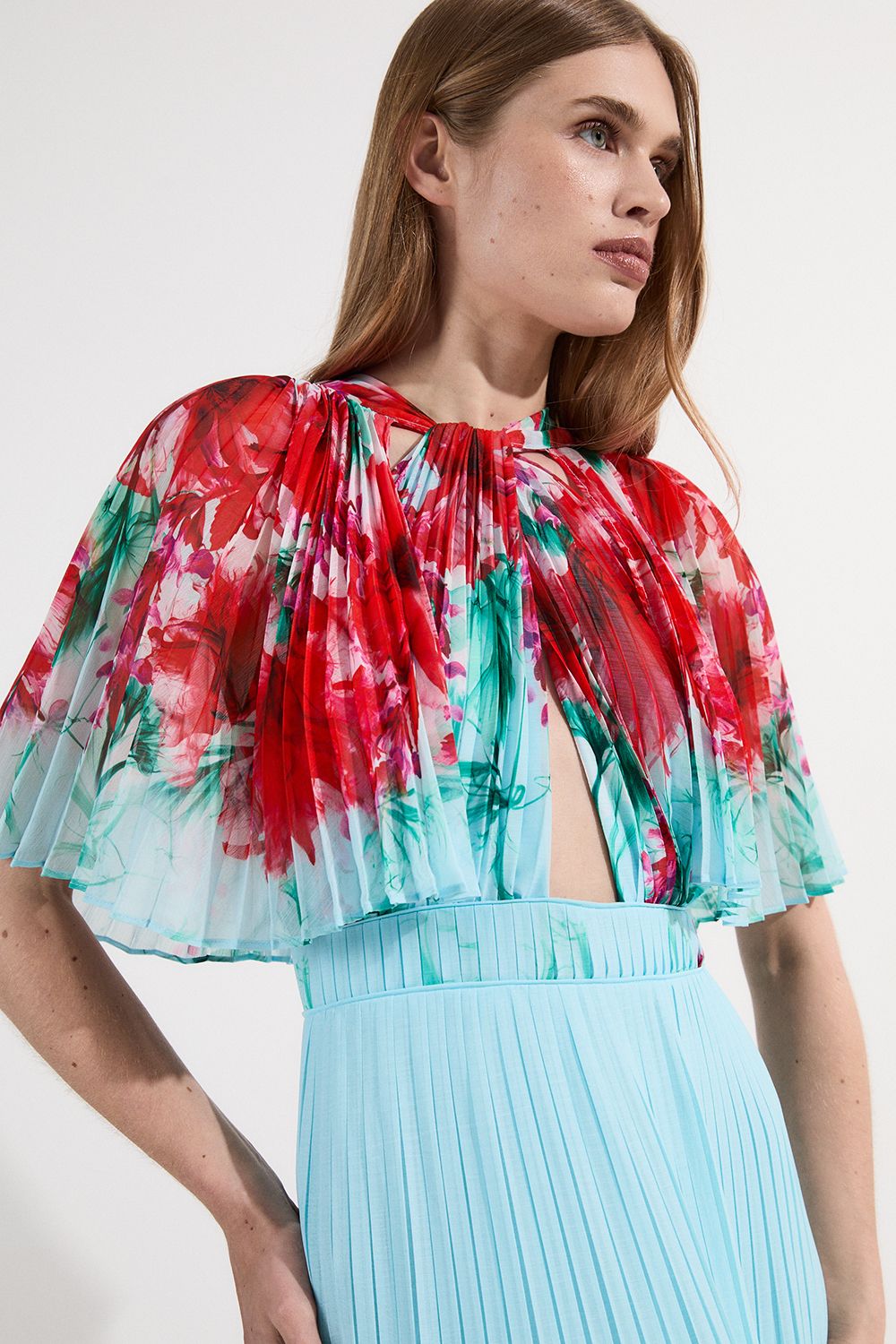 KarenMillen Floral Pleat Detail Woven Maxi Dress
