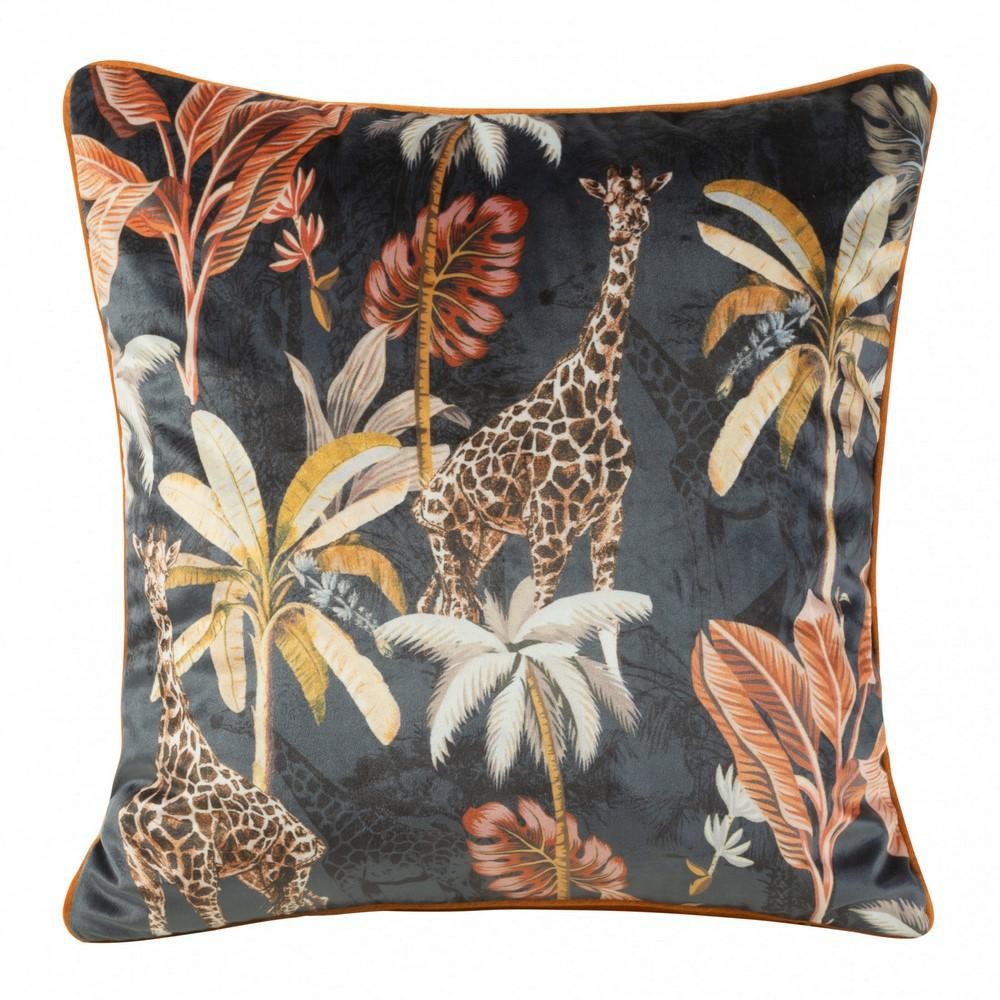 Poszewka 45x45 Velvet 22 liście palmy żyrafa botanika czarna