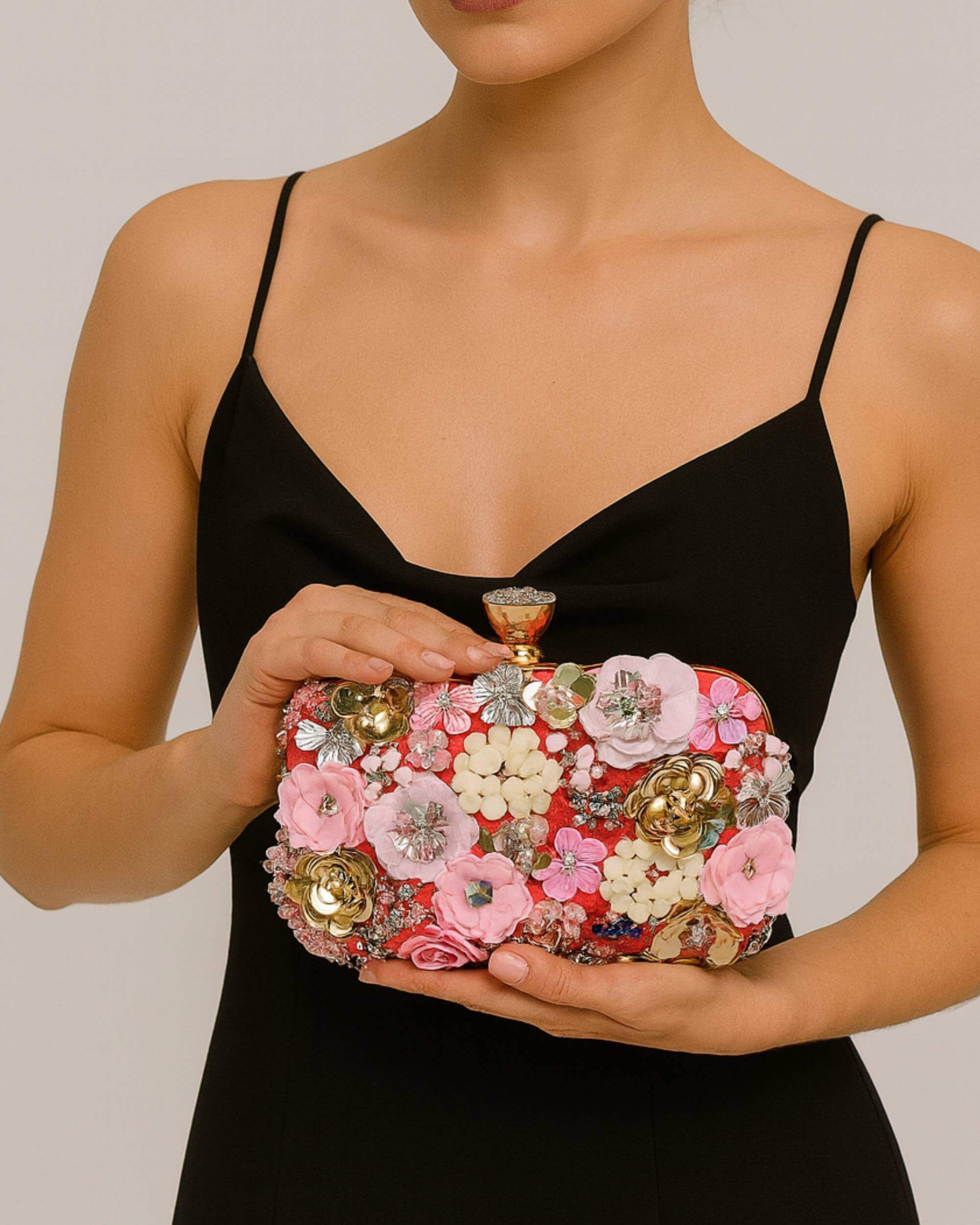 AJVANI Embellished Flower Rectangle Prom Bridal Wedding Evening Clutch Bag
