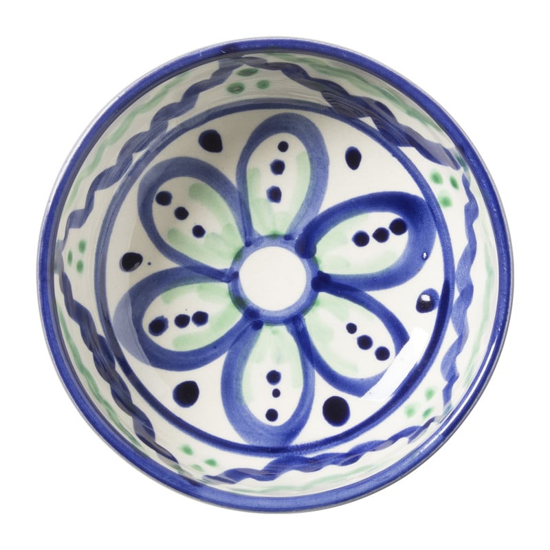 Schaaltje flor plat - groen/blauw - &Oslash;10 cm