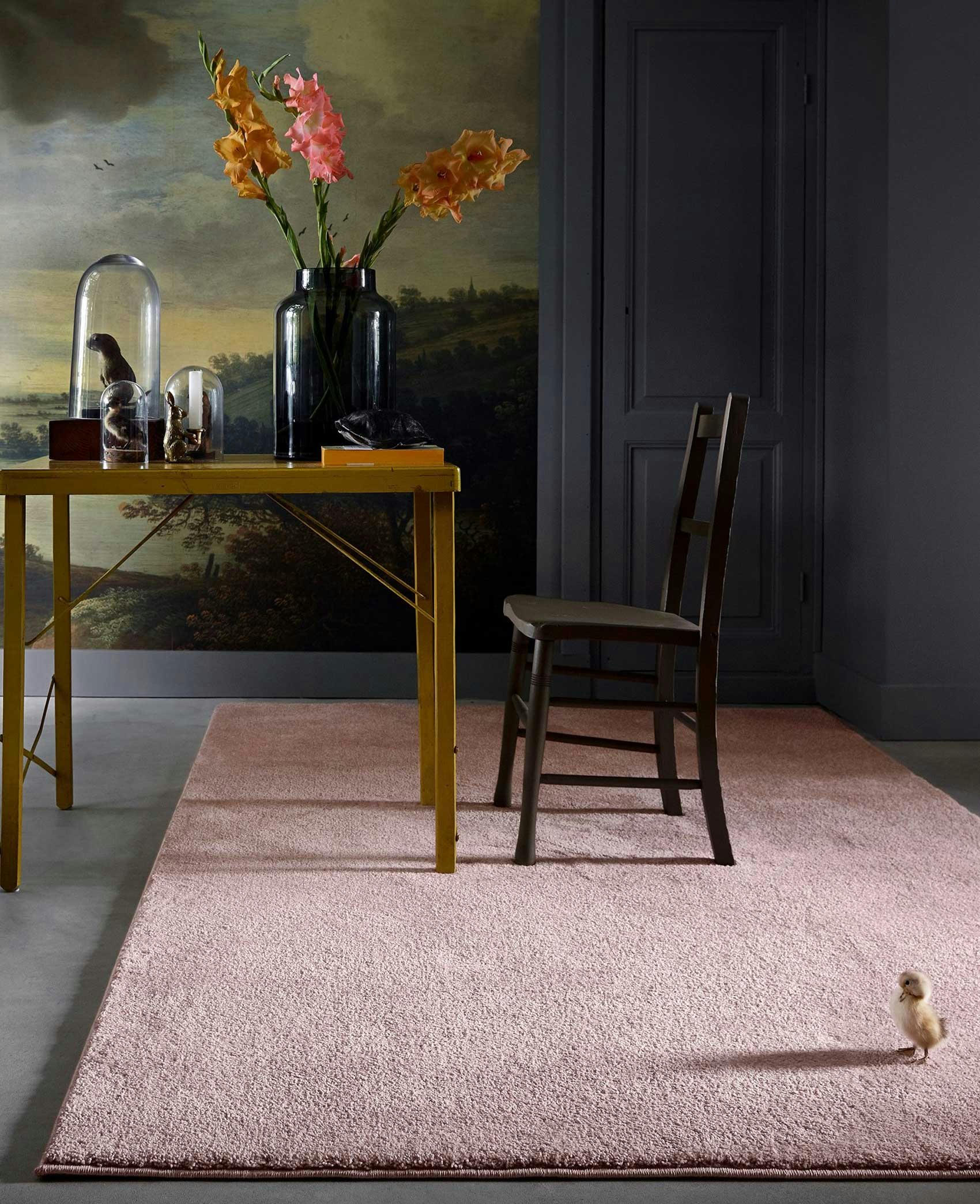 VENICE - Tapis tissé velours ras rose uni 160x230