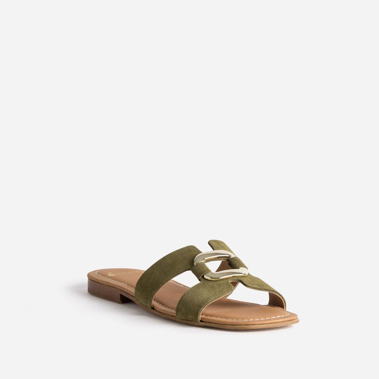 Mule kaki cuir velours et anneau