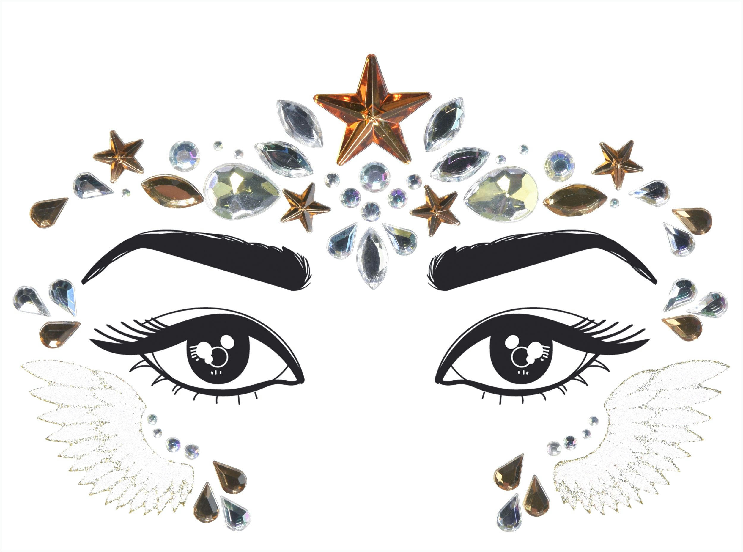 Self-Adhesive Angel Eye Gemstone Jewelry Stickers, Silver/Bronze, One Size, Wearable Costume Accessory for Halloween