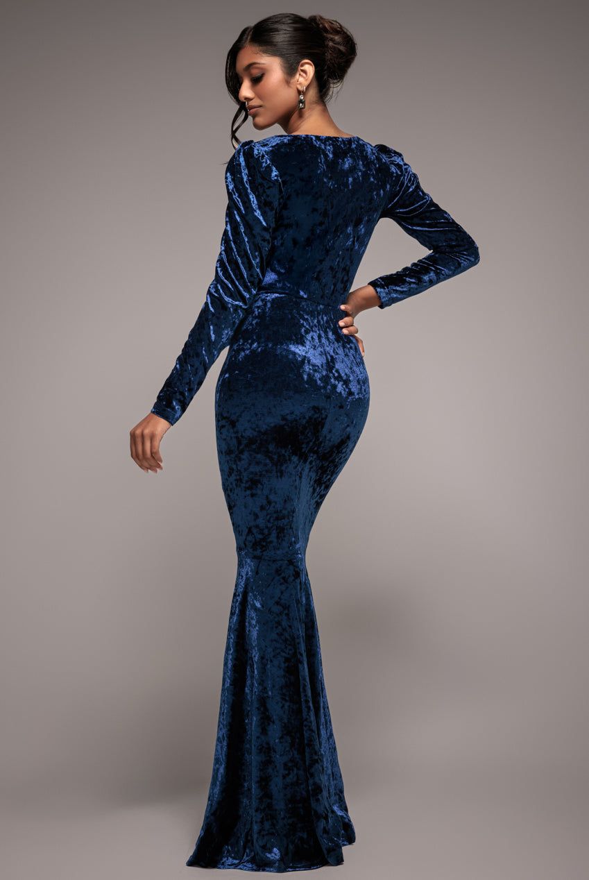 Goddiva Flared Hem Ice Velvet Maxi
