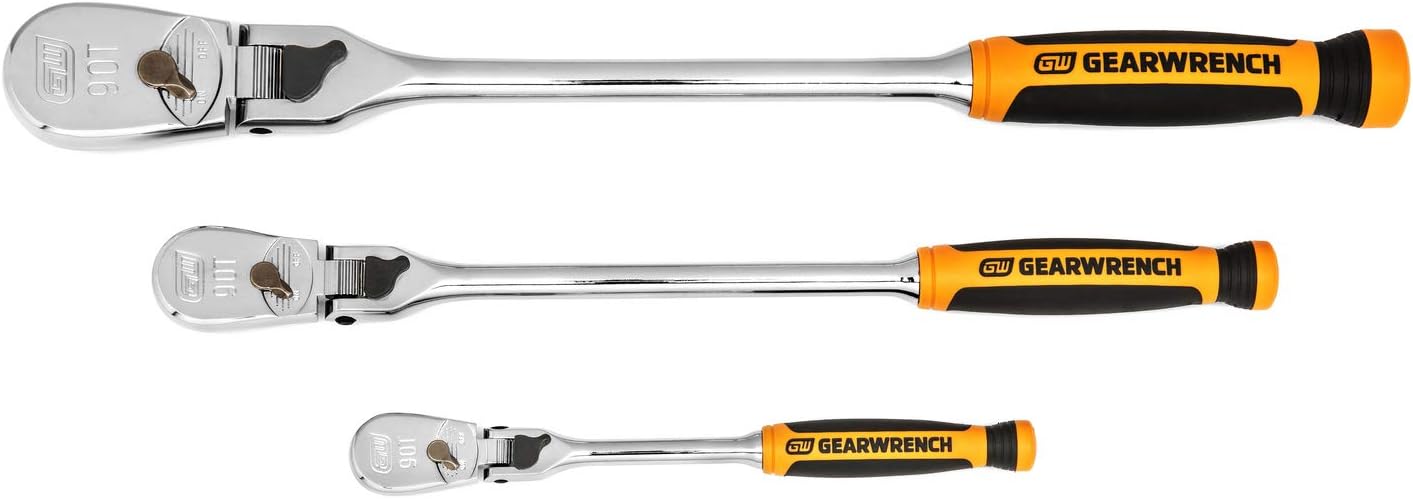 GEARWRENCH 3 Pc. 1/4, 3/8 & 1/2 Drive 90 Tooth Dual Material Locking Flex Head Ratchet Set - 81298T, Multi, One Size