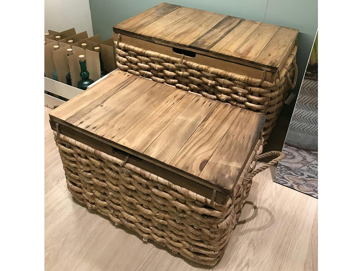 - Lot de 2 malles en jacinthe d'eau naturel