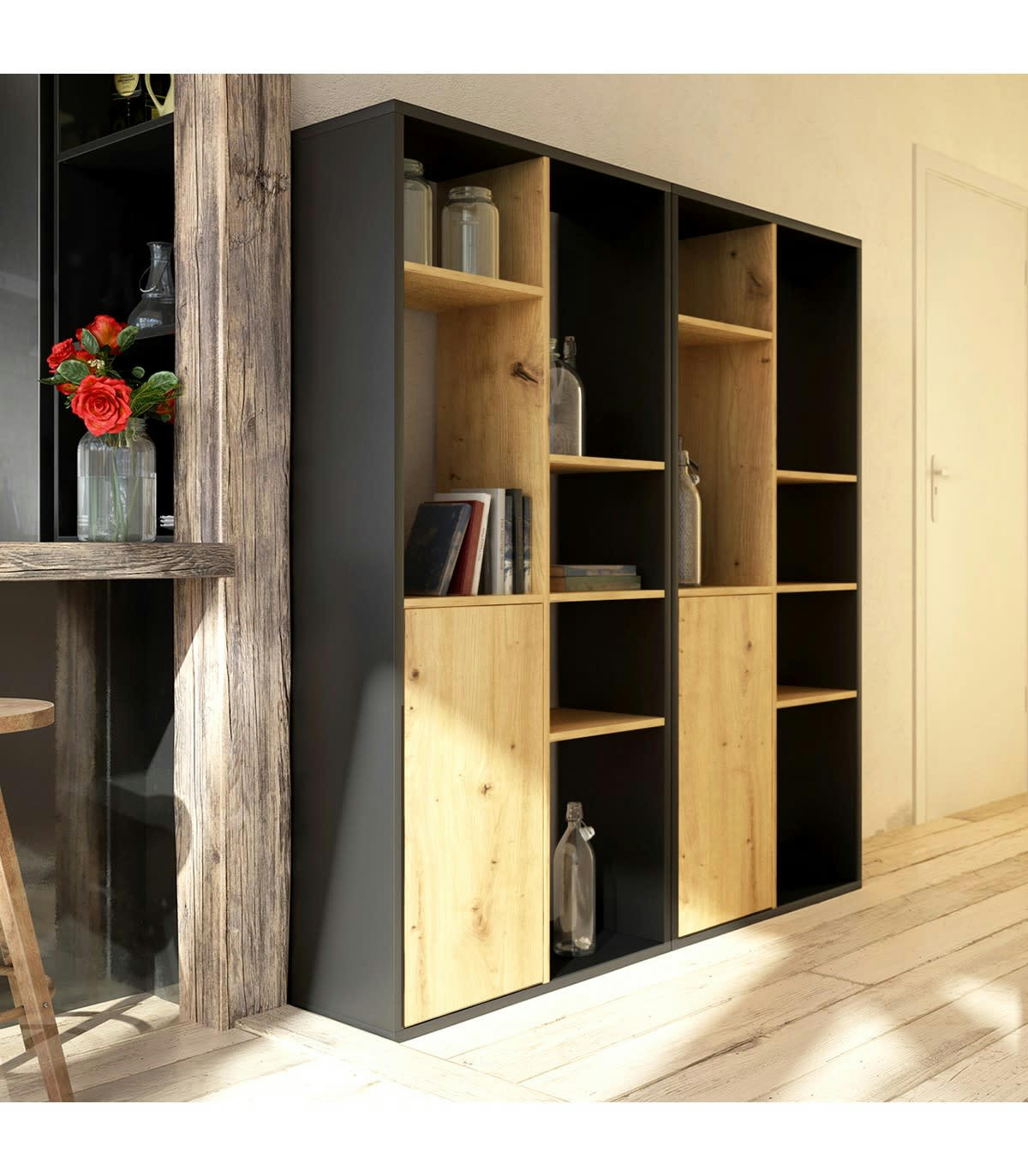 SPACE - Bibliothèques Modulable avec 1 Porte L75 x H160 cm