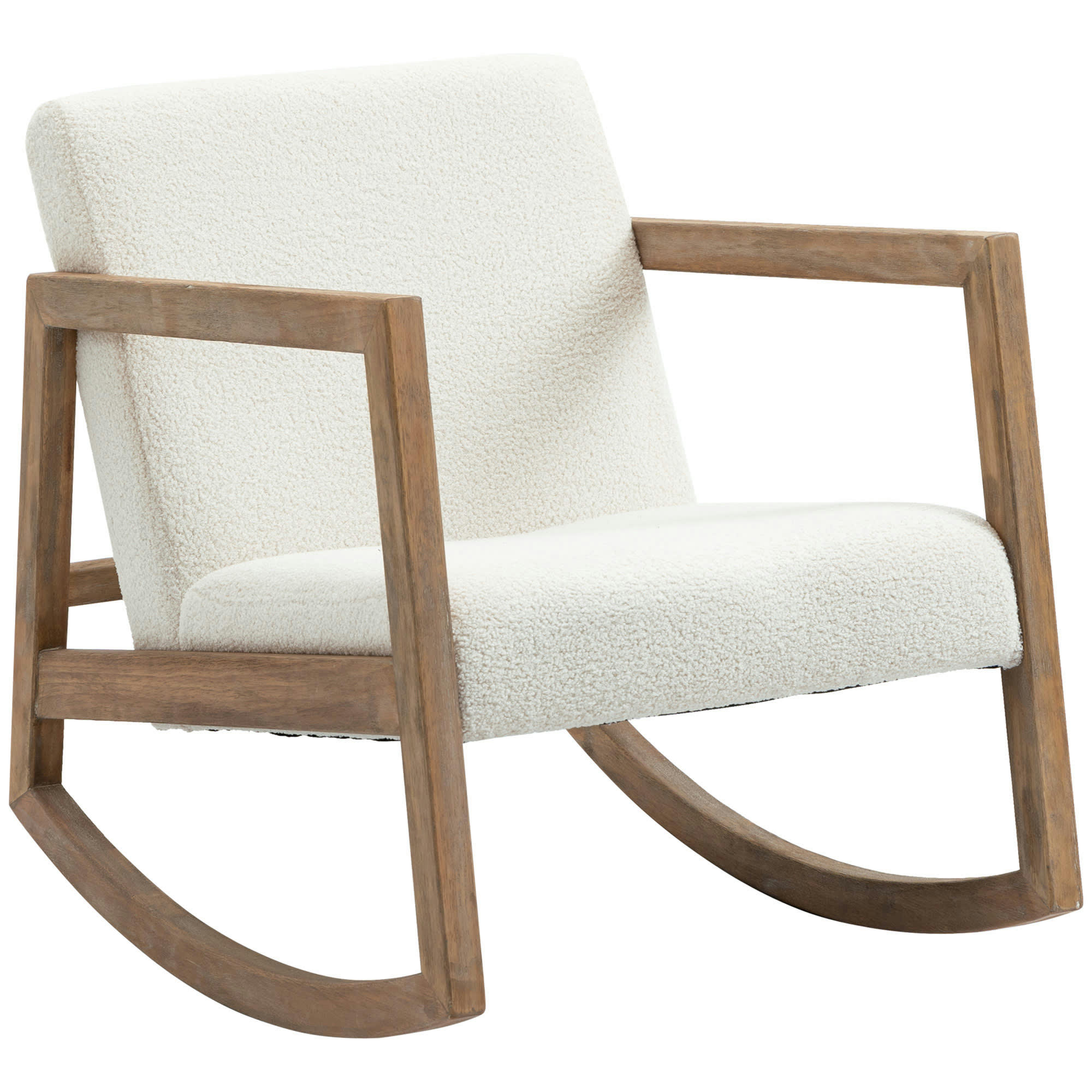 - Fauteuil lounge à bascule bois hévéa effet peau de mouton polyester