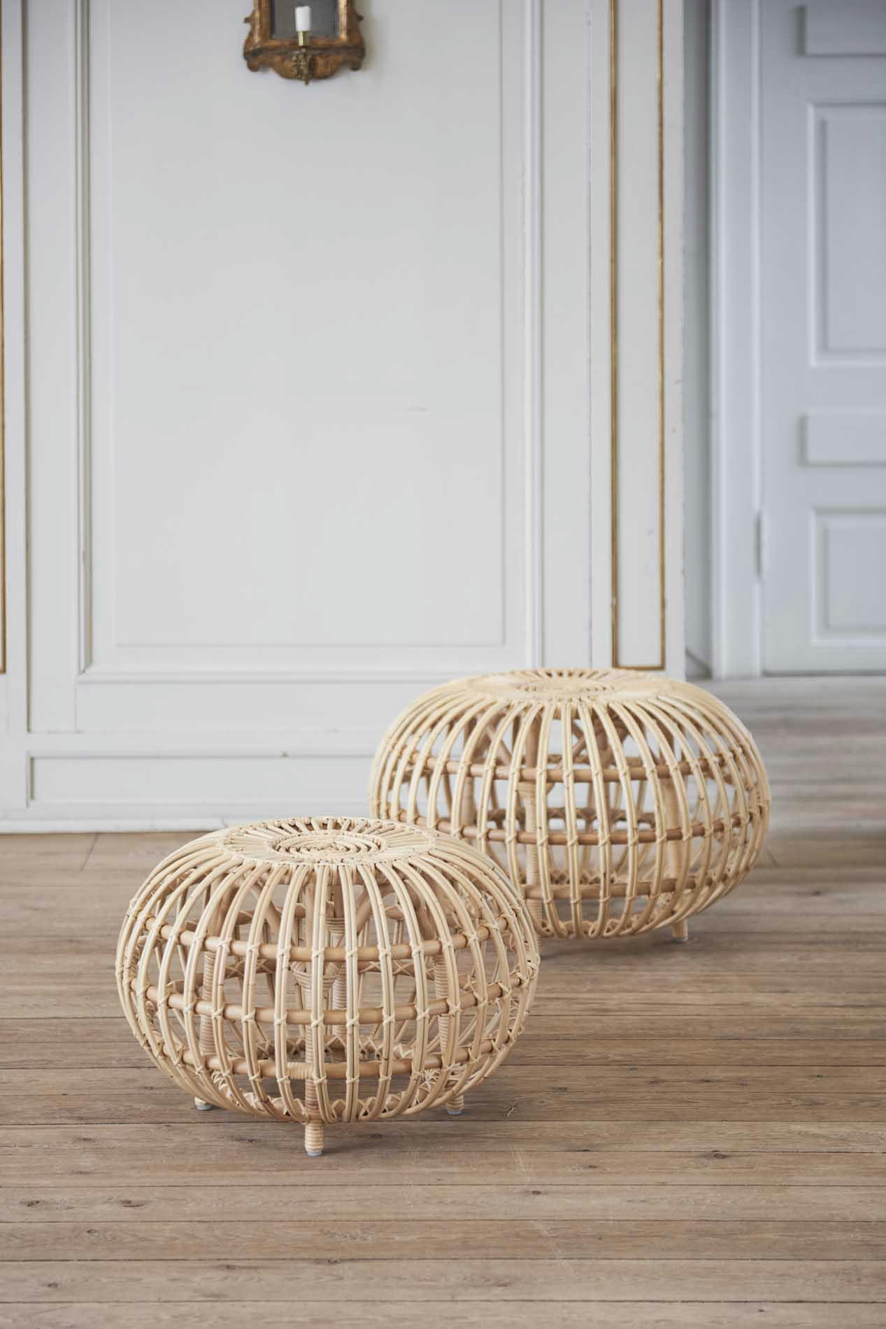 - Pouf ottoman en rotin by Franco Albini D65cm