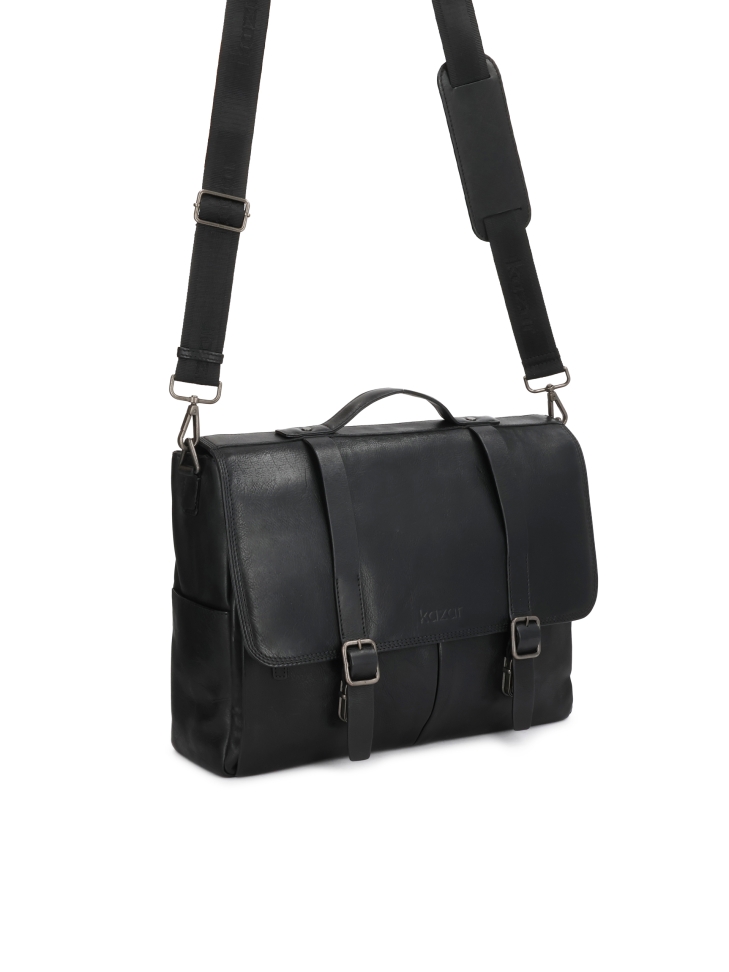 Black business style leather briefcase with laptop compartment