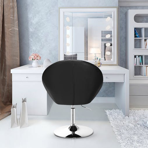 NNECW Swivel Round Tufted Back Chair Accent Chair with PU Leather and Chromed Base