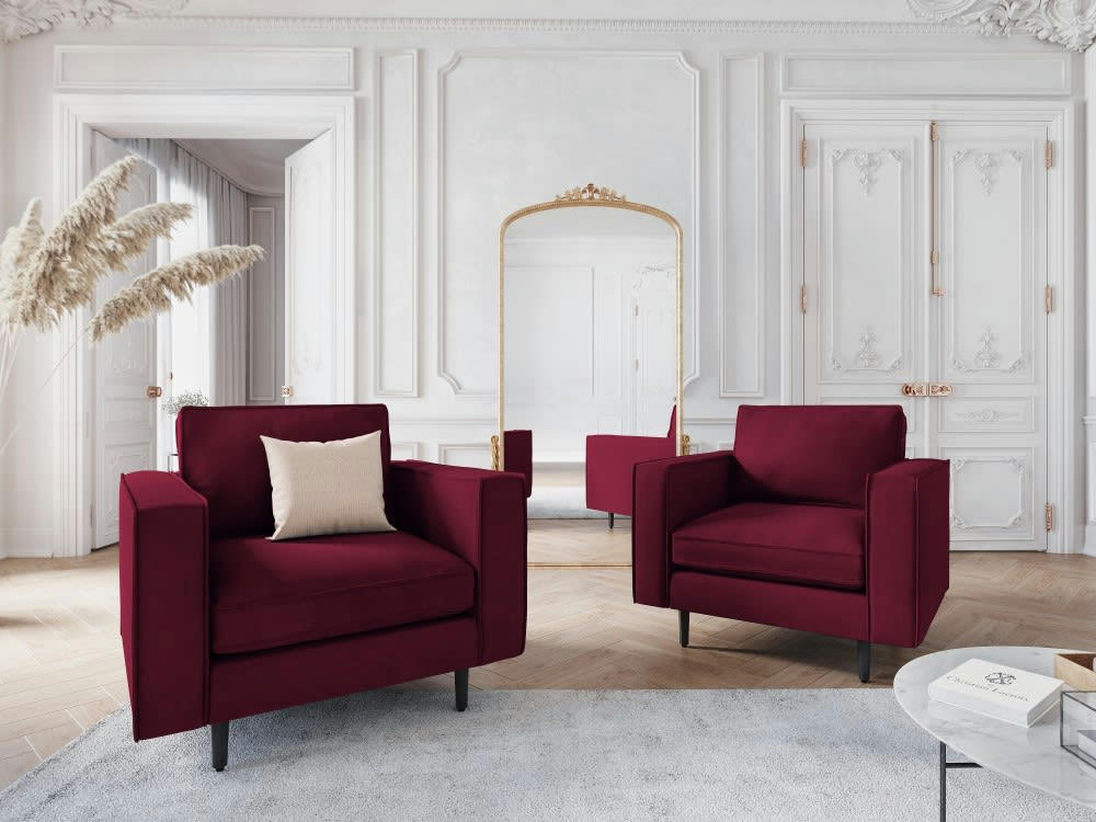 ALEXIS - Fauteuil 1 place en velours rouge foncé