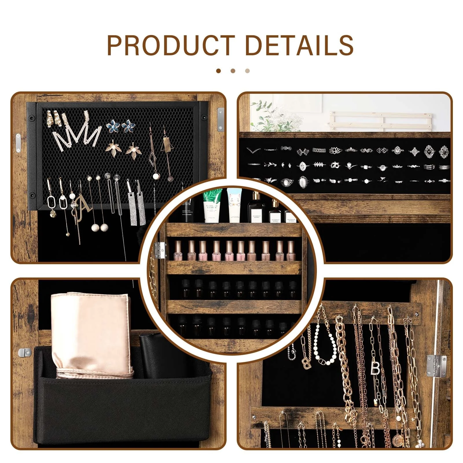 Lockable Mirror Jewelry Cabinet Armoire