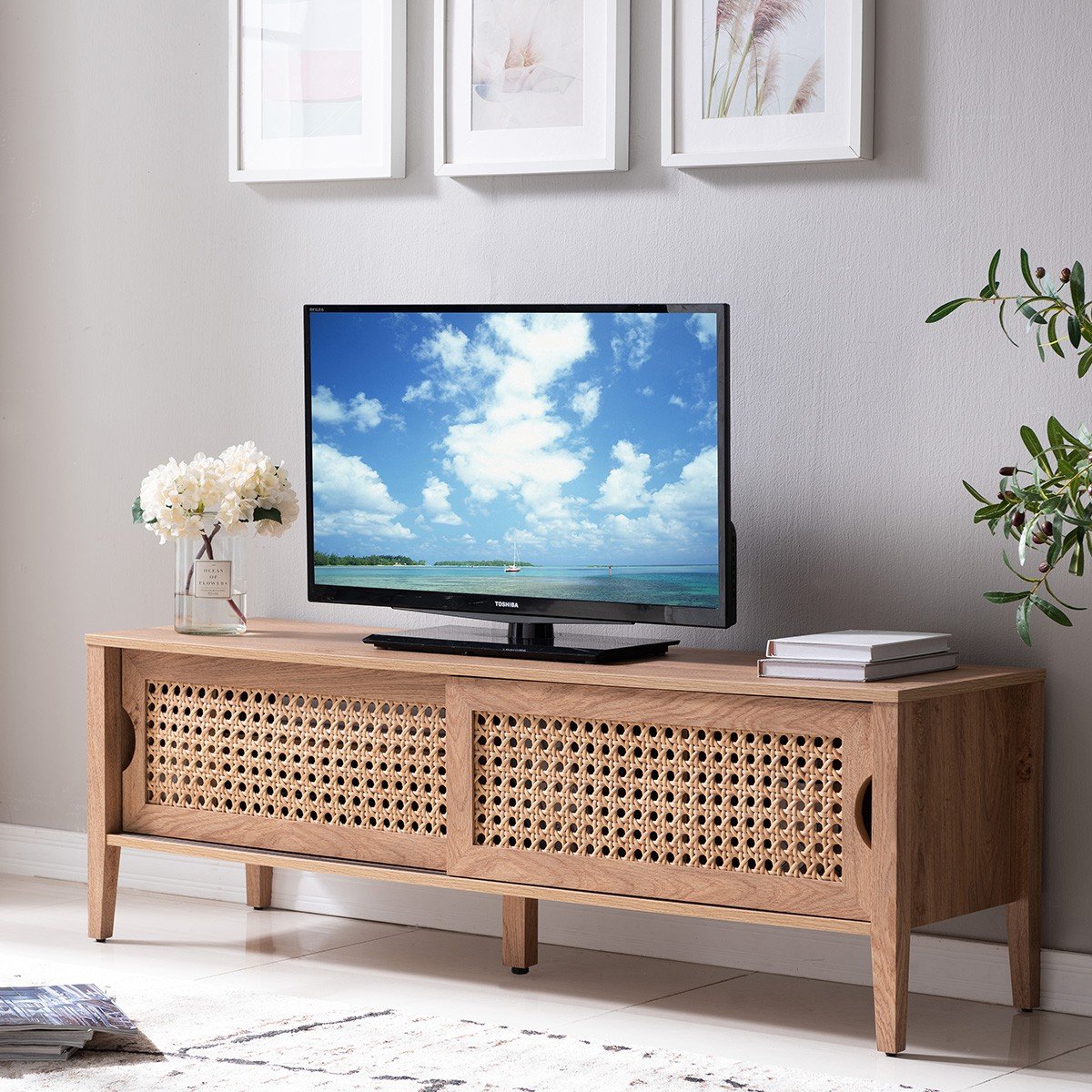 Calicosy - TV-meubel met 2 Schuifdeuren - Rotan decor - B138 cm