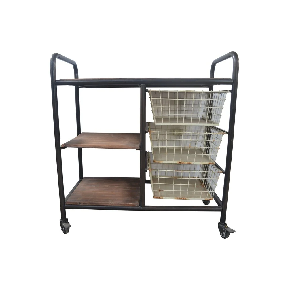 Emerald Home Laurell Hill Dark Grey 3-basket Dining Cart
