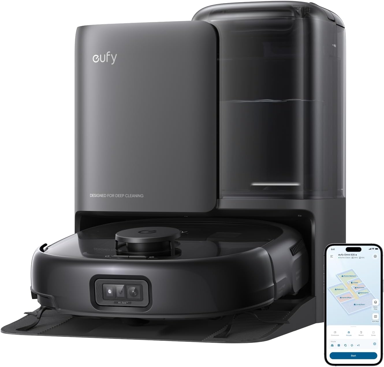 eufy Robot Vacuum E25, 20,000 Pa Turbo Suction,Roller Mop with HydroJet System, All-in-One Robot Vacuum and Mop Combo, Edge-to-Corner Cleaning, Zero-Tangle Design, AI Obstacle Avoidance (Upgraded)