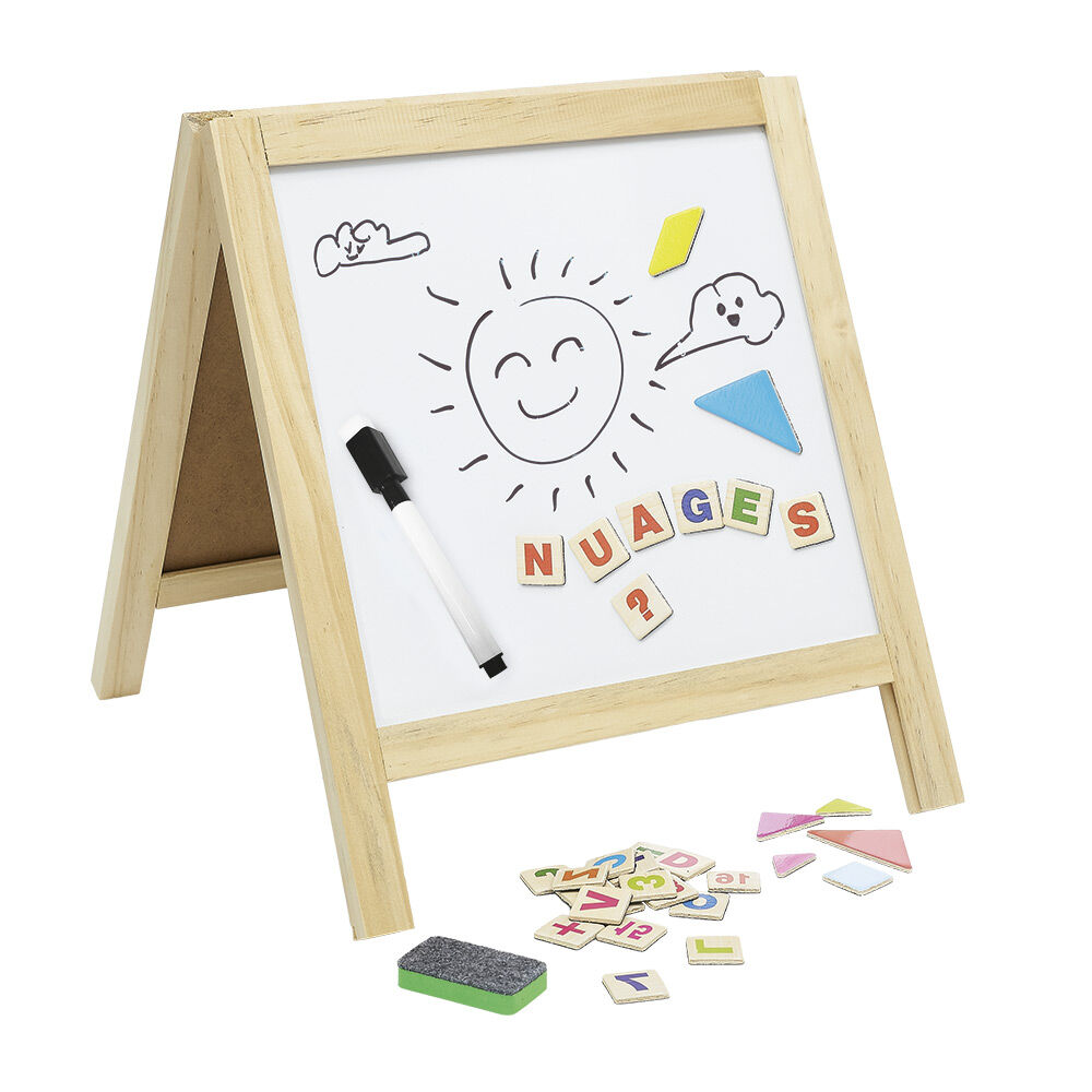 Tableau ardoise bois 1 côté magnétique 1 côté craie L26,5xH32cm