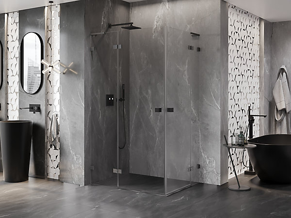 Mexen Lunar L Duo cabine de douche pivotante gauche 95 x 75 cm, transparent, gris canon brossé - 834L-095L-075P-66-00