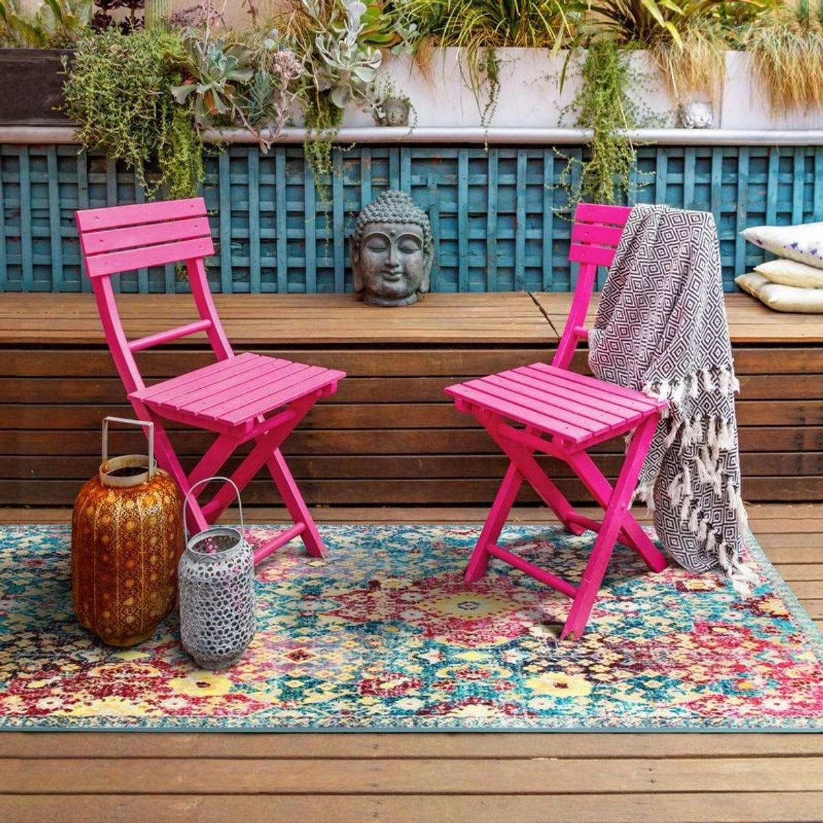 BROCANTE - Tapis pour intérieur-extérieur losanges rouge-bleu 80x200