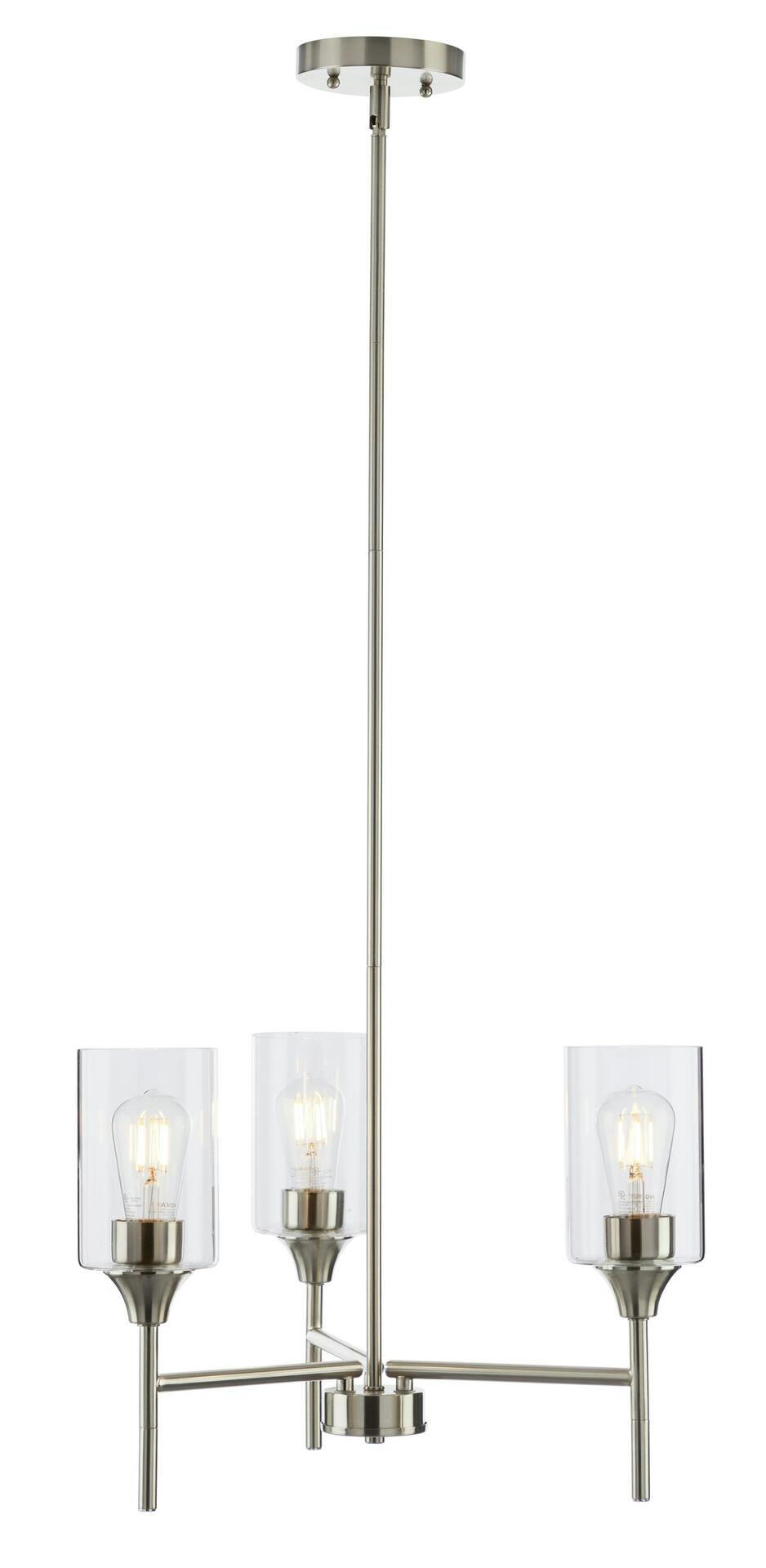 For Living 3-Light Clear Glass Shade Chandelier, Brushed Nickel