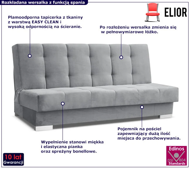 Jasnoszara dwuosobowa wersalka pikowana - Eltica