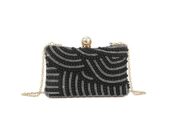 SVNX Pearl Embellished Clutch Bag in Black