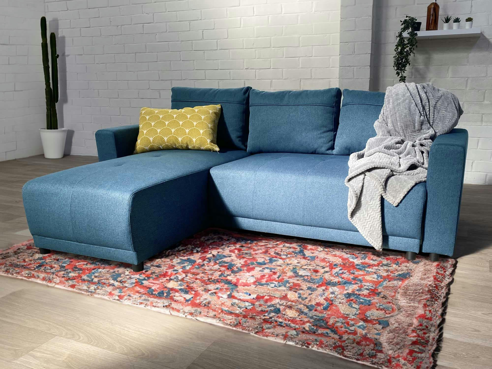 PILEA - Canapé d'angle réversible convertible 4 places en tissu bleu