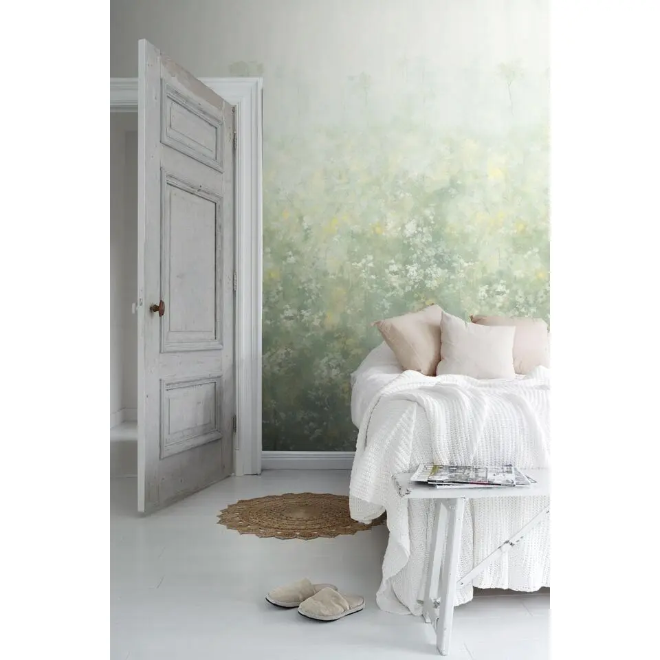 Sanders & Sanders fotobehang bloemetjes groen en geel - 318 x 280 cm