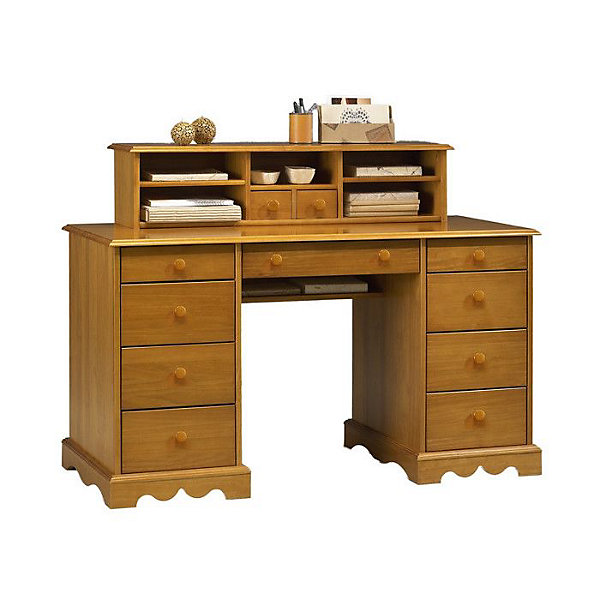 Bureau - Pin - Ministre - 11 Tiroirs - 5 Niches - Style Anglais