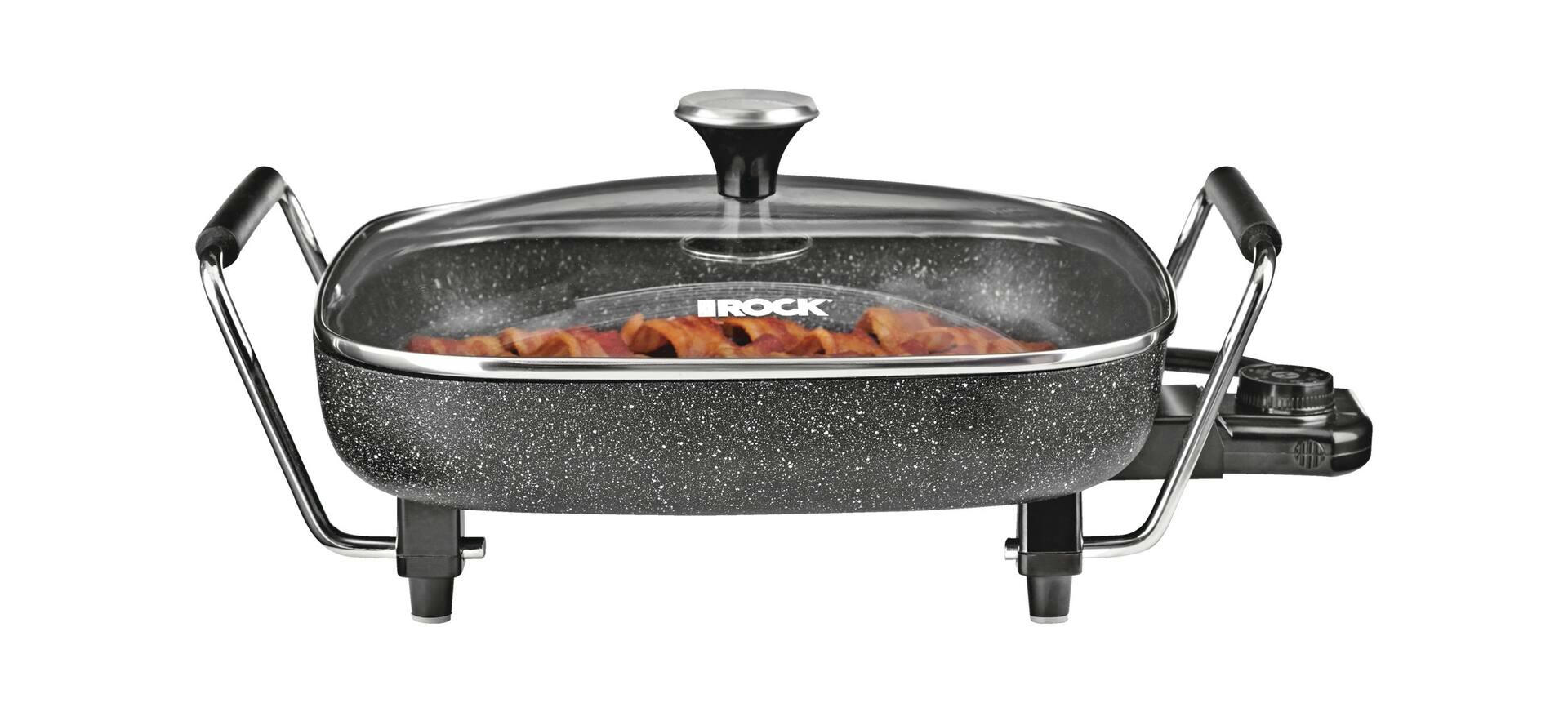 Heritage The Rock Non-Stick Electric Skillet, Black, 12x12-in