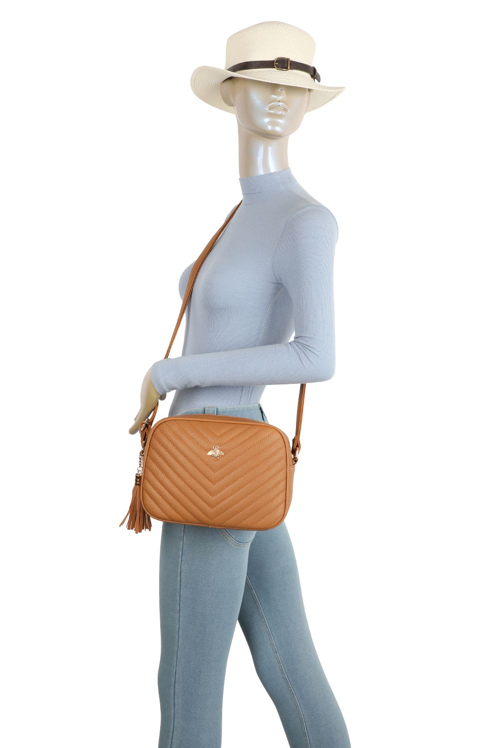 Fontanella Fashion Bee Symbol Quilted Zipper Compartment Tassel Crossbody Handbag