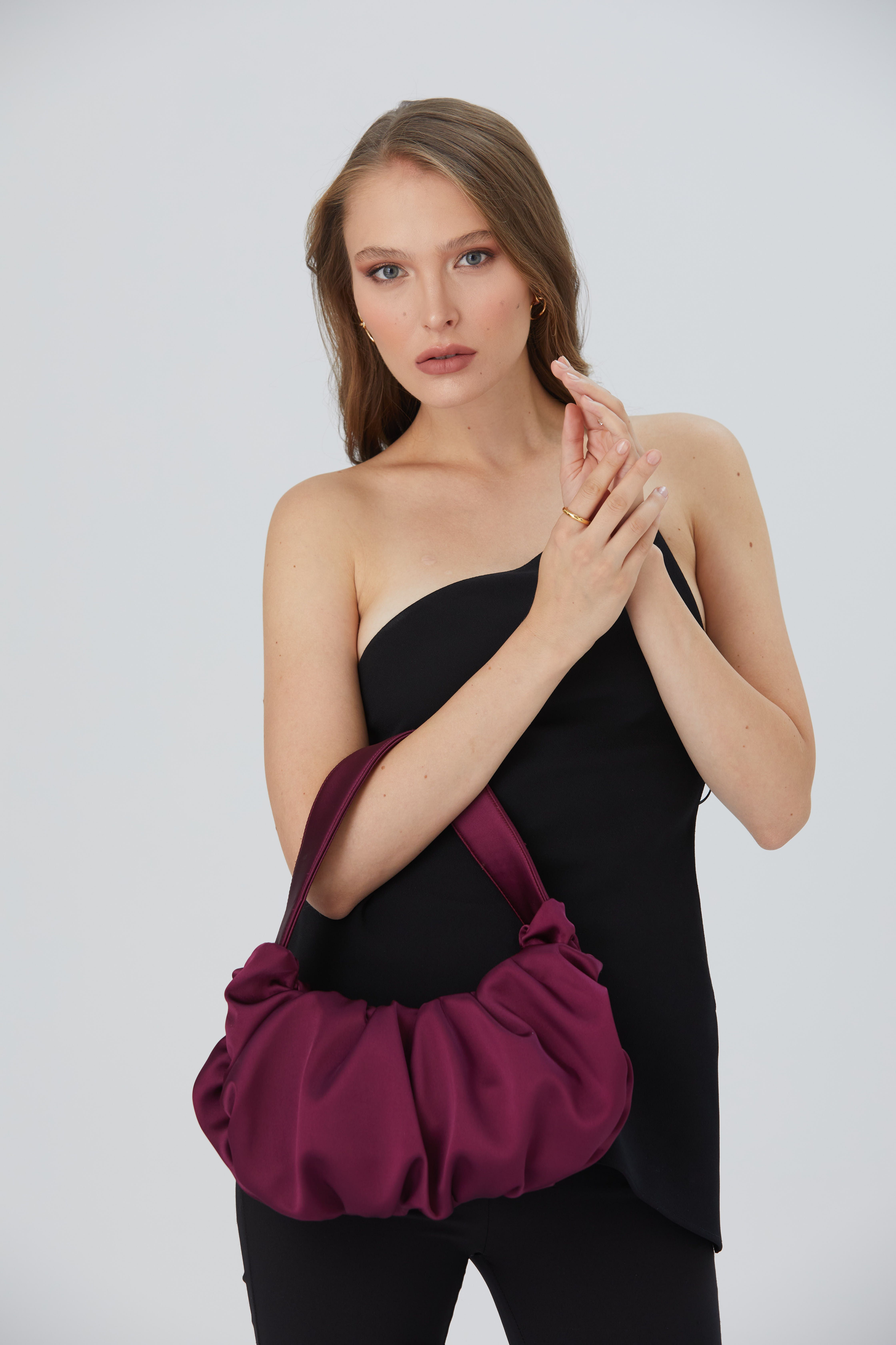 Belissh Pleated Satin Shoulder Bag