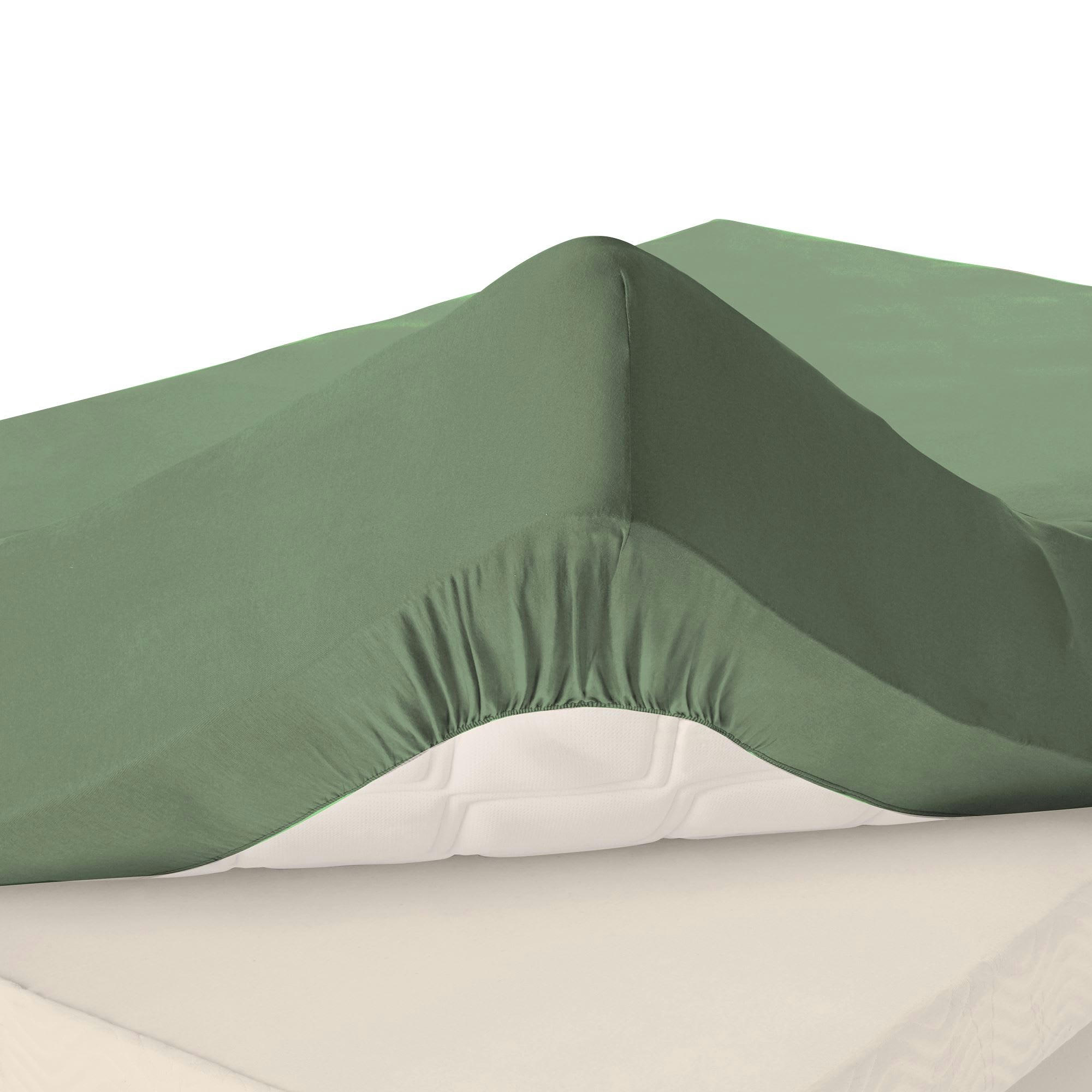 GRANDS BONNETS - Drap-housse grand bonnet 90x190x30 vert lichen en coton