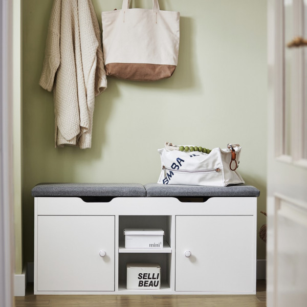 SoBuy Ławka na buty z 2 drzwiczkami Biały 100x34x48cm Klasyczny FSR96-W