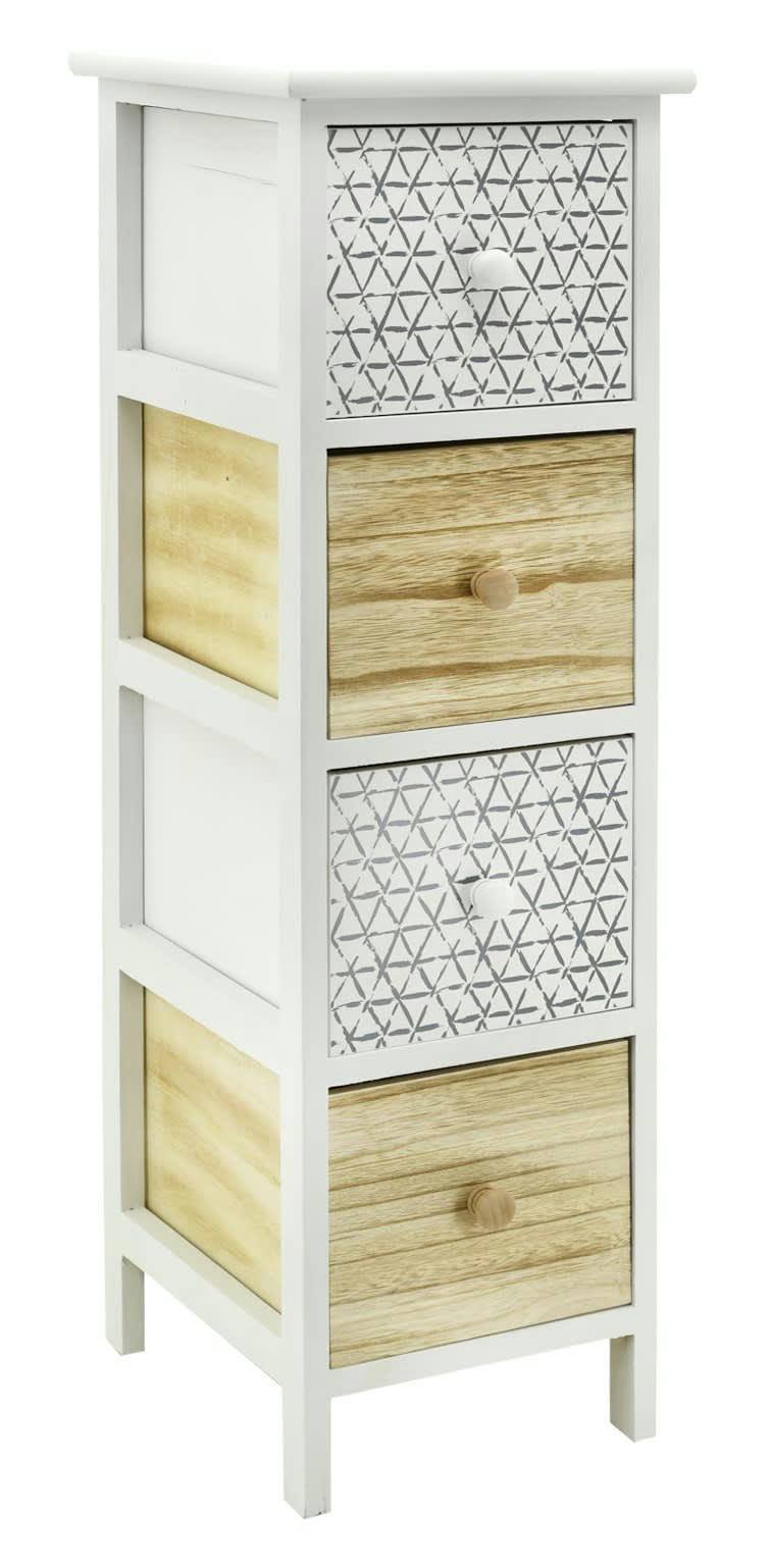 - Commode en bois teinté blanc et naturel 4 tiroirs