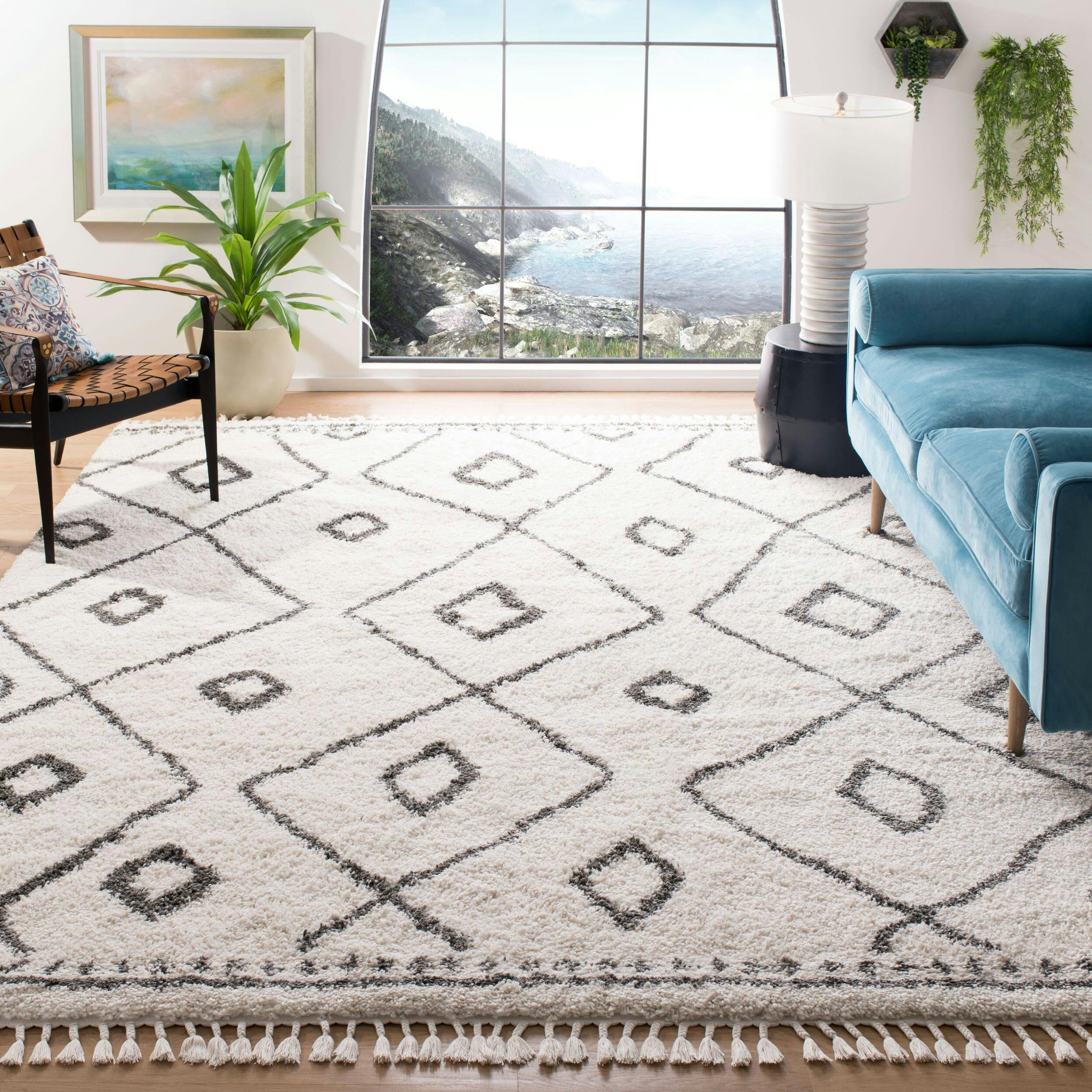 Safavieh Moroccan Fringe Shag 333 Rug Ivory/Grey