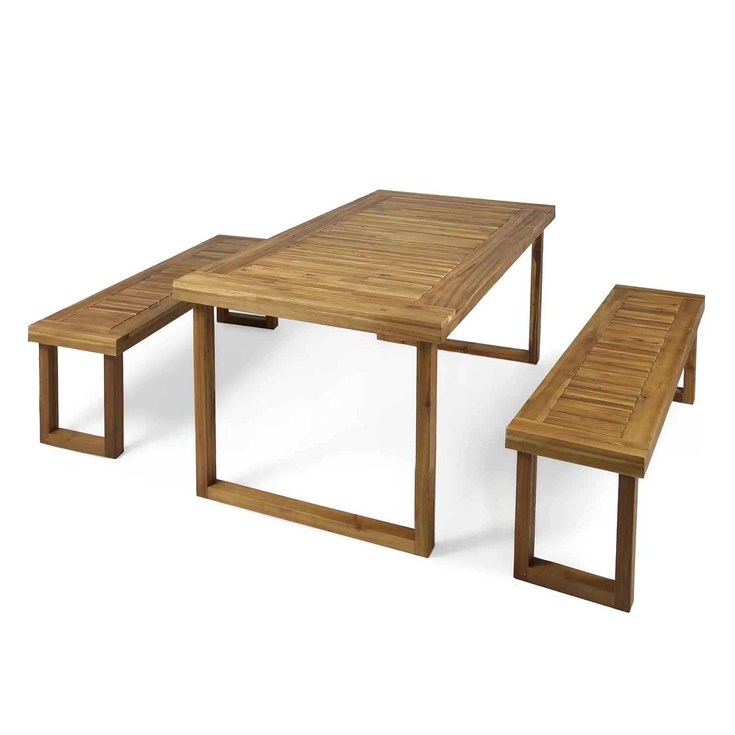 Outdoor Acacia Wood Dining Set, Sandblast Natural Finish