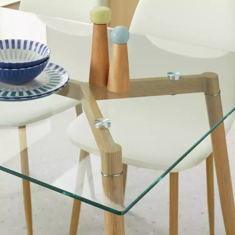 Habitat Beni Glass Oak Dining Table & 4 White Chairs