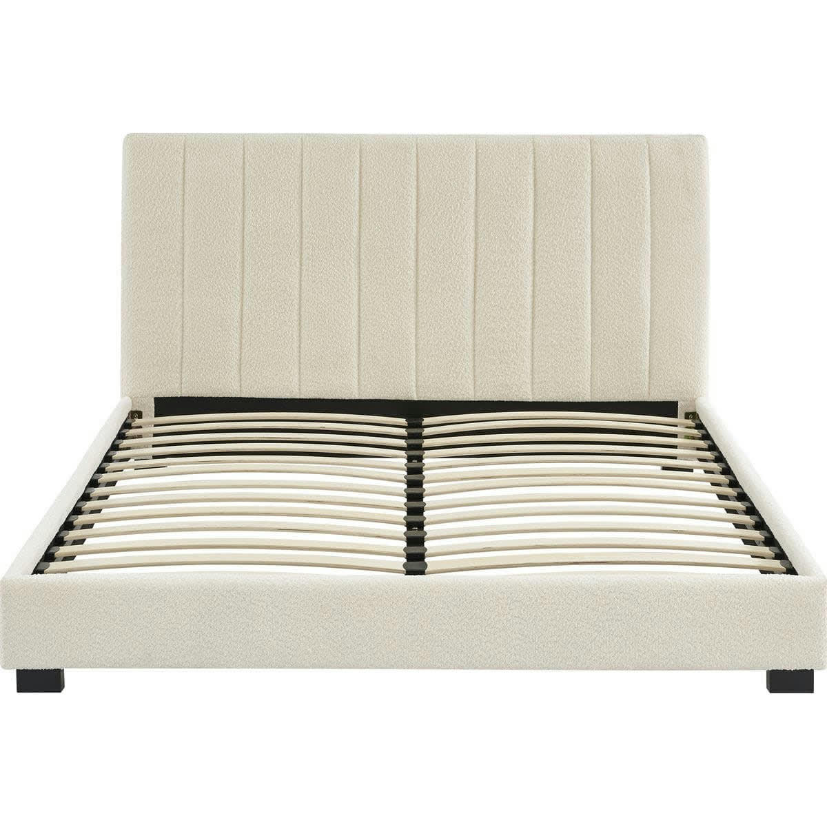 WILLIAM - Lit adulte avec tête de lit capitonnée en tissu bouclé écru 160x200