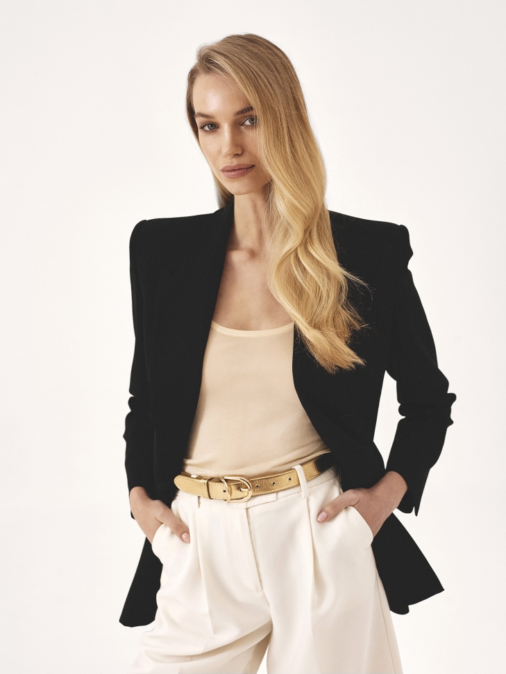 Gold smooth grain leather belt