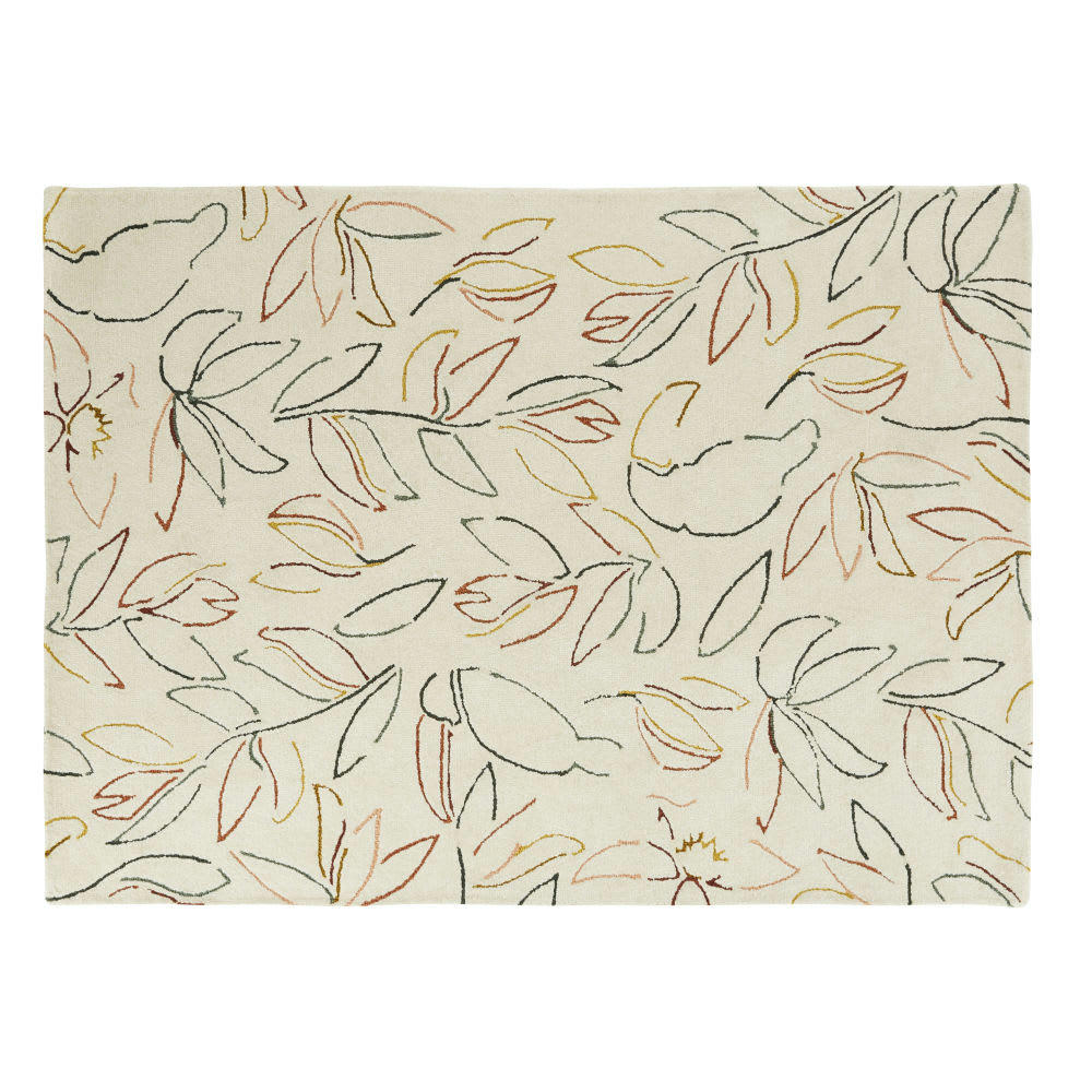 REQUEIXO - Tapis tufté motif végétal écru et multicolore 140x200