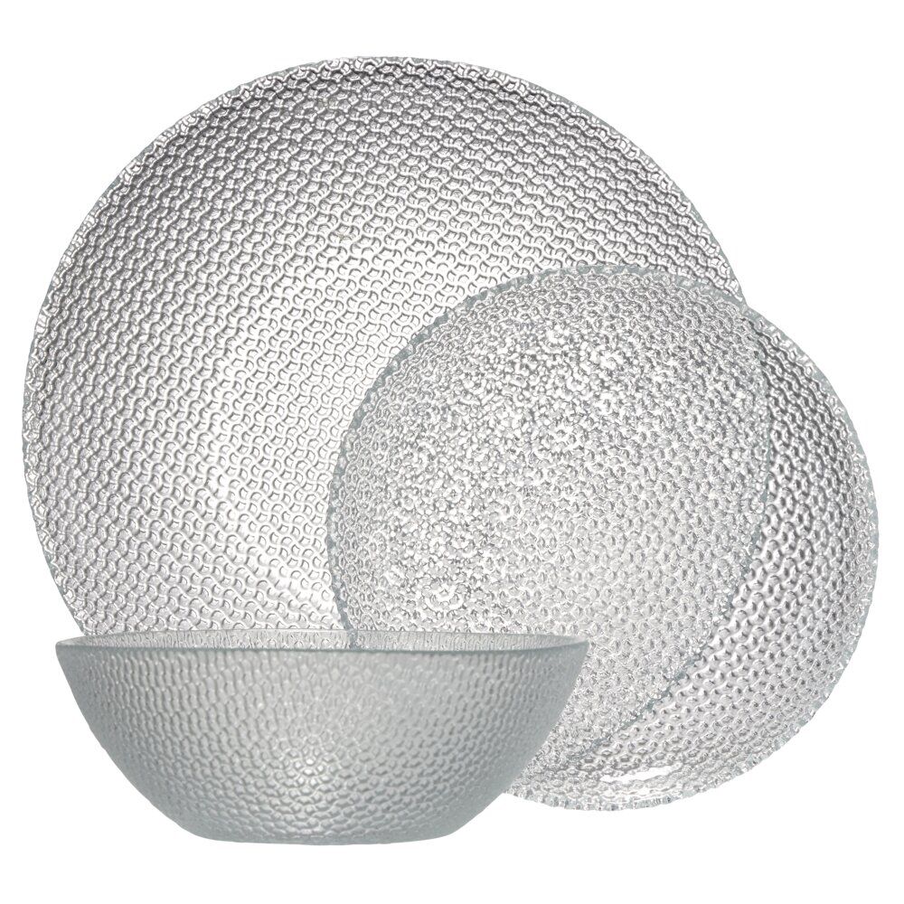 Service à vaisselle 12 pièces porcelaine relief transparent