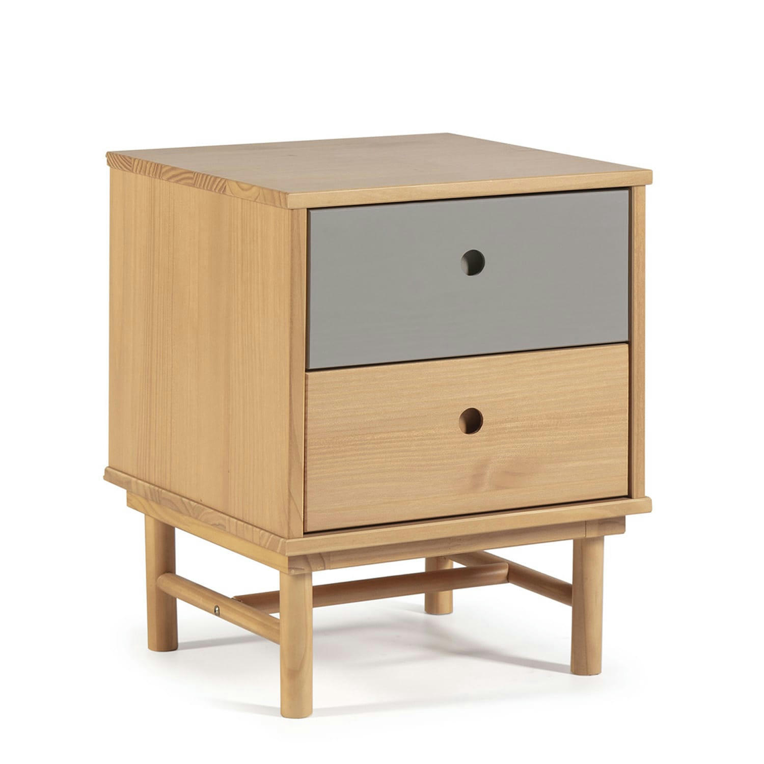 MAGNUS - Table de chevet 2 tiroirs couleur bois et gris, bois massif