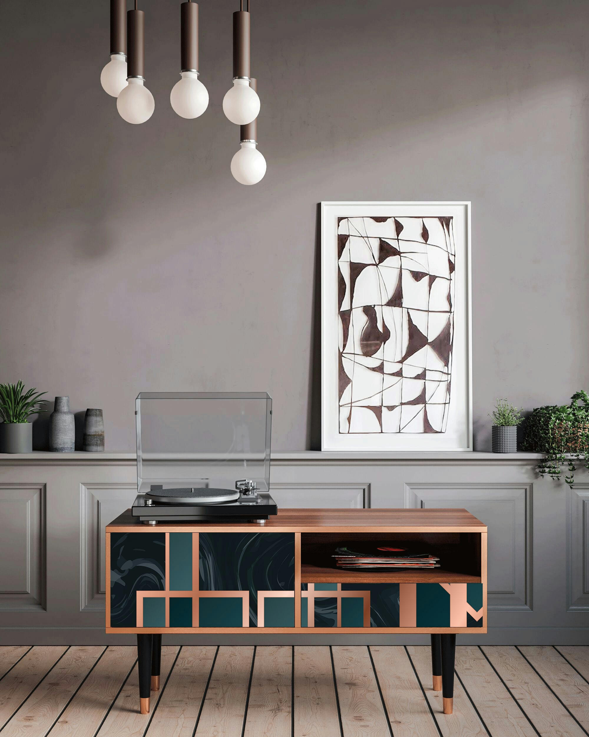 EMERALD METRO - Meuble TV  bleu-vert 1 tiroir et 1 porte L 115 cm