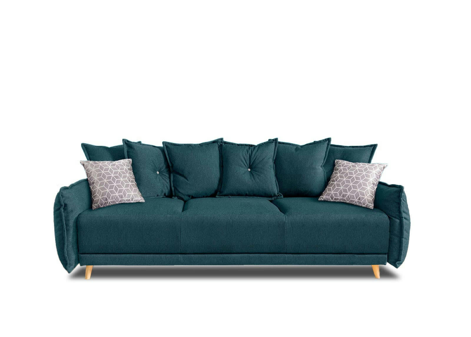 LENA - Canapé droit convertible 3 places en tissu bleu turquoise