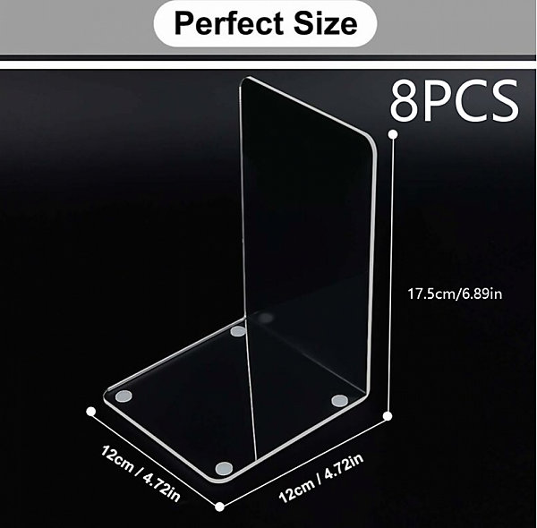 CODEKEY Lot de 6 Serre-livres en plastique acryliquepièces, acrylique transparent antidérapant serre-livres organisateur étagère