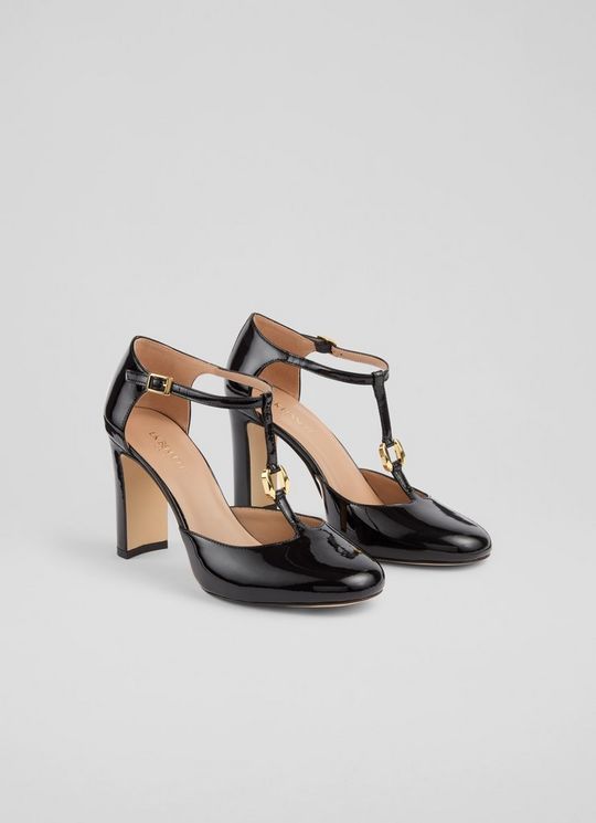 Almina Black Leather Oloid Maryjane Open Courts