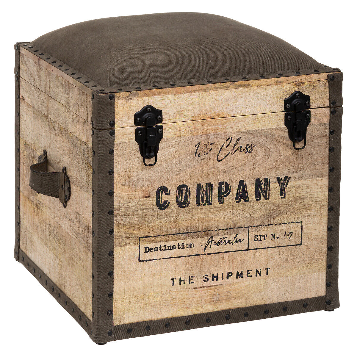 Pufe com arrumação SILAS em madeira mango